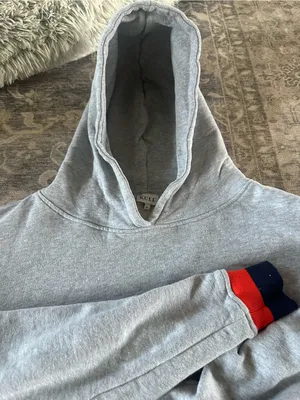 KULE Gray Hoodie with Red & Navy Cuff Trim thumbnail 3