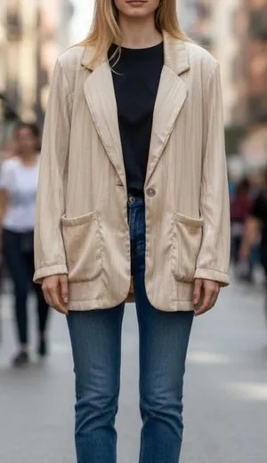 ZARA‎ Satin Crinkle Lightweight Blazer Women's Size S Cream Quiet Luxury thumbnail 1