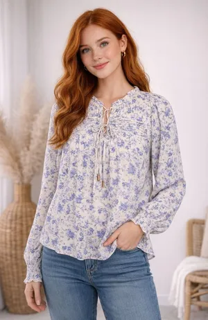 Anthropologie Bishop+Young Floral Sydney Blouse Front Ties Flowy Peasant‎ Top XS thumbnail 1