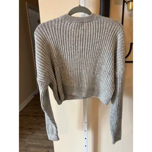 Urban Outfitters Grey Marled Ribbed Knit Cropped Crew Neck Sweater Womens Large thumbnail 6