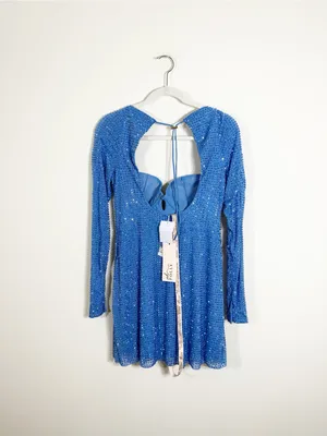 NWT Oh Polly Valeria Embellished Open Back Long Sleeve Mini Dress Cobalt Blue 8 thumbnail 5