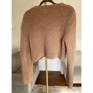 Aerie Boucle Cropped Sweater Quiet Luxury Neutral Old Money Buttery‎ Soft L thumbnail 3