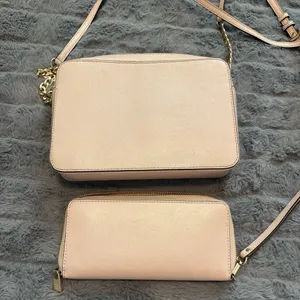 Michael Kors Baby Pink Saffiano Leather Crossbody Bag + Zip Wallet Set thumbnail 2