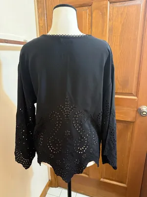 Ulla Johnson Black Eyelet Althea Cutwork Blouse 100% silk size 4 thumbnail 4