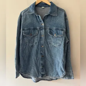 Aerie Dark Wash Denim Shacket Shirt Jacket Oversized thumbnail 3