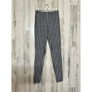 SHEIN Gingham Plaid Split Hem Skinny Leggings Womens S Black White High Rise thumbnail 2