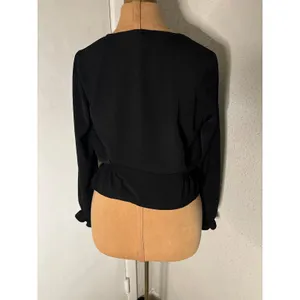 Topshop Black V-Neck Buttondown Smocked Peplum Top 2 Peasant Boho Classic Casual thumbnail 2