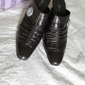 Brighton Rubens‎ Bronze Patent Croc Leather Mules 10 thumbnail 3