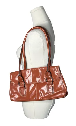 Y2K Vintage Burnt Orange Leather Silver Hardware Large Shoulder Bag Preppy thumbnail 1