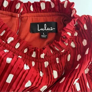 Lulus Pleat to Meet You Wine Red Polka Dot Long Sleeve Shift Dress LARGE‎ thumbnail 12
