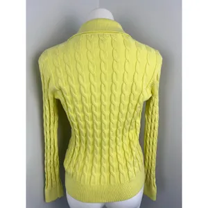 Talbot's Yellow Cable Knit Johnny Collar Pullover Sweater Preppy Old Money Small thumbnail 4