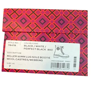 Tory Burch Miller Tweed Lug Sole Combat Boots Black White Size 7 thumbnail 11