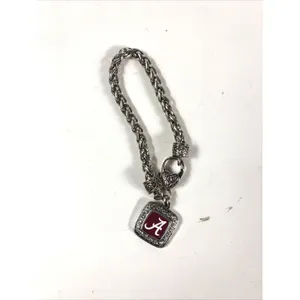 University of Alabama Silver Tone Bracelet 7.75" Long Heart Lock Closure thumbnail 7