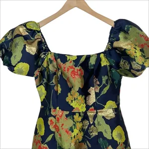 Lulus So Stunning Navy Blue Floral Jacquard Puff Sleeve Mini Dress Size Small thumbnail 4