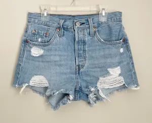 Levi’s Size 25 Button Fly 501 Frayed Cut Off Denim Jean Shorts Festival thumbnail 1