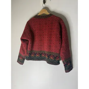Icelandic Design Red Nordic Wool Cardigan Metal Clasp Sweater Womens Medium thumbnail 2