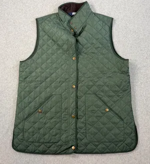 Lands’ End Women’s Medium Green Quilted Barn Vest Corduroy Collar Snap Close thumbnail 1