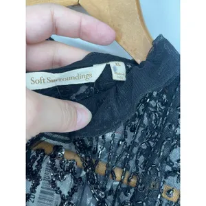 NWT Soft Surroundings Sequin Black Sheer High‎ Neck Beaded Blouse Size XL Formal thumbnail 5