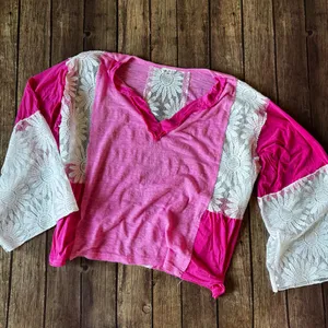 🌸 POL Pink Boho Lace Patchwork Top - Size M 🌸 thumbnail 1