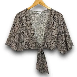 NWT Womens American Eagle Tie Front Animal Print Leopard Shrug Top - Sz S thumbnail 1