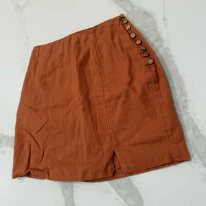 Free People Linen Blend Button Side Mini Skirt Womens XS Burnt Orange ZipperBack thumbnail 2
