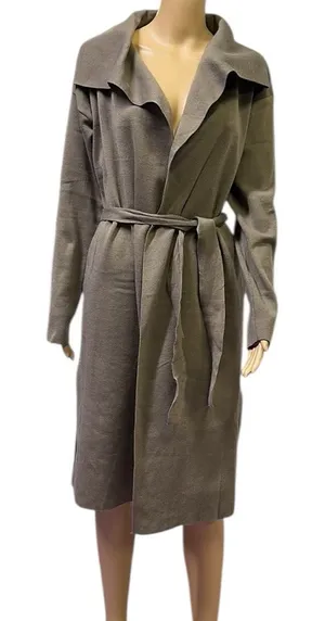 Love Tree Neutral Tan Soft Knit Belted Cardigan Trench Coat Womens Medium thumbnail 1