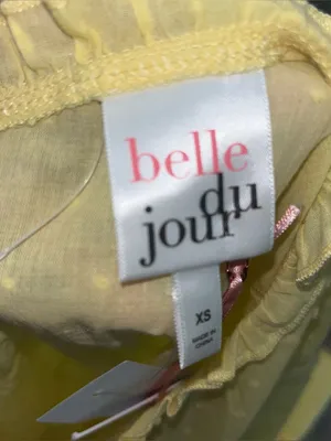 Belle Du Jour Yellow Polka Dot Lace-Trim Babydoll mini dress thumbnail 2