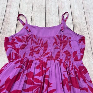 Old Navy Womens Large Purple Red Tropical Leaf Tiered Maxi Dress Smocked Back thumbnail 10