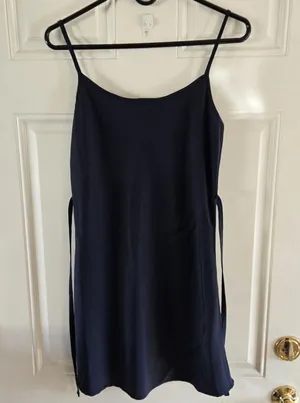 Brandy Melville Navy Slip Dress Spaghetti Strap Back Tie Womens S Cottage Silky thumbnail 1