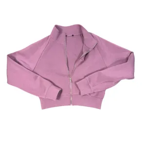 Mauve Cropped Zip Up Jacket Womens M Funnel Neck Sweatshirt Athleisure thumbnail 2