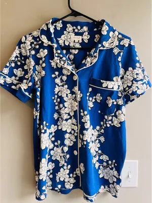 Bed Head Organic Cotton Navy Shadow Blossom Pajama TOP Only thumbnail 1