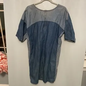 Life in Progress Women Denim Shift Dress Two Tone Colorblock Blue Small thumbnail 2