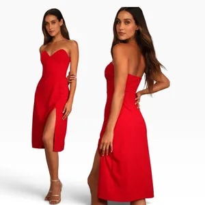 Lulus Sizzling Spark Red Strapless Bodycon Midi Dress size M NWT thumbnail 2