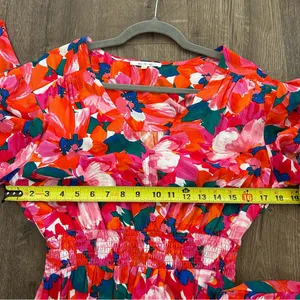 Anthropologie Abel the Label Red Pink Floral Smocked Waist Hi Lo Ruffle Dress M thumbnail 9