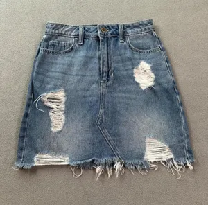 Hollister Ultra High Rise Distressed Denim Mini Skirt Y2K Blue Jean Raw Hem 1 25 thumbnail 1