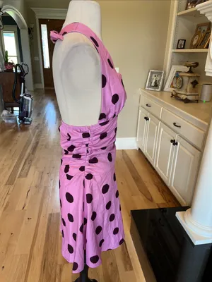 Pink Brown Polka Dot Silky Dress Halter Open Back Mini thumbnail 10