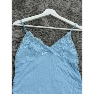 Vintage Y2K Light Blue Lace Trim Cami Top Ruched Bow Babydoll Tank Women’s S thumbnail 4