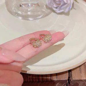 18K Gold Plated Crystal Snowflake Gold Hoop Earrings for Women thumbnail 2