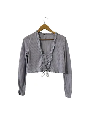 FREE PEOPLE Intimately Third Date Lace Ribbed Knit Long Sleeve Cardigan Top thumbnail 2