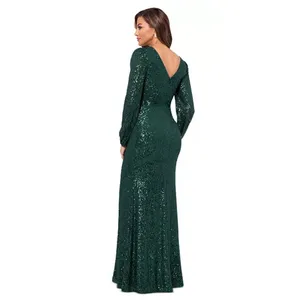 XSCAPE Women's Sequinned High-Slit Evening Gown‎ Hunter Green Size 4 thumbnail 2