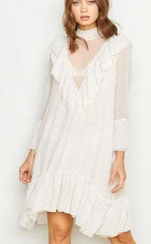 HAH Hot As Hell Dress Size Extra Small Polka Dot Swiss Dots Ruffle Lace Mesh NWT thumbnail 1