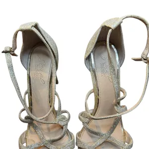 Jewel Badgley Mischka Shoes Womens Size 8‎ Gold Glitter Strappy Stiletto Sandals thumbnail 4