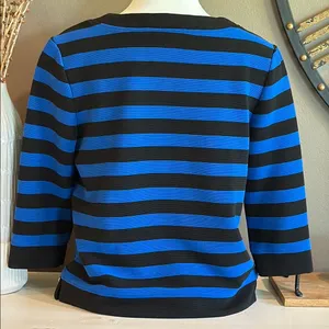KARL LAGERFELD Vintage Blue & Black Stripe Knit Top Small Designer Grandmacore thumbnail 10