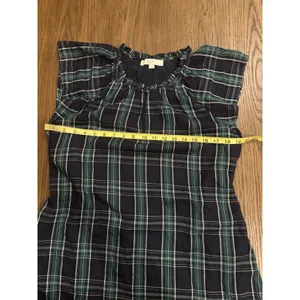 Loft Dress Women's 12 Blue Green Plaid‎ Shift Belted Short Sleeve Pleated Lined thumbnail 11