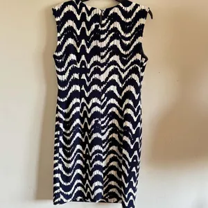 Madison Leigh Navy Blue White Chevron Print Sleeveless Sheath Dress thumbnail 13
