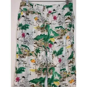 Coastal Linen Wide Leg Capri Pants Cynthia Rowley Amalfi Coast L Euro Summer thumbnail 2