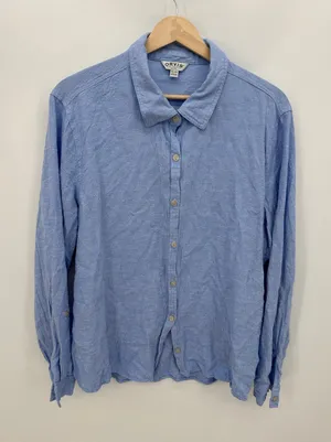 Orvis Women’s XL Blue Linen Rayon‎ Long Sleeve Shirt Boho Coastal Blouse thumbnail 1