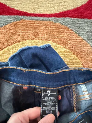 7 For All Mankind Blue Denim Jean Shorts Frayed Hem High Raise Size 27 Waist thumbnail 4