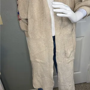Knitted Long Cardigan Sweater Embroidered Flowers Chunky Size large. thumbnail 5