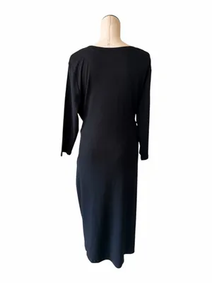 NWT Lauren Ralph Lauren Tie Front Cotton Blend Crewneck Dress Black thumbnail 10